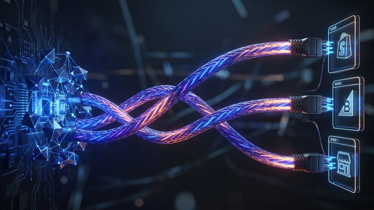 AI Commerce — Agentic Commerce Protocols: ACP, MCP, UCP — illustration