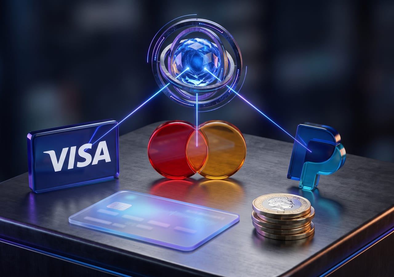 AI Commerce: Visa Mastercard PayPal Agentic AI Commerce: What UK Shops Can Use (illustration)