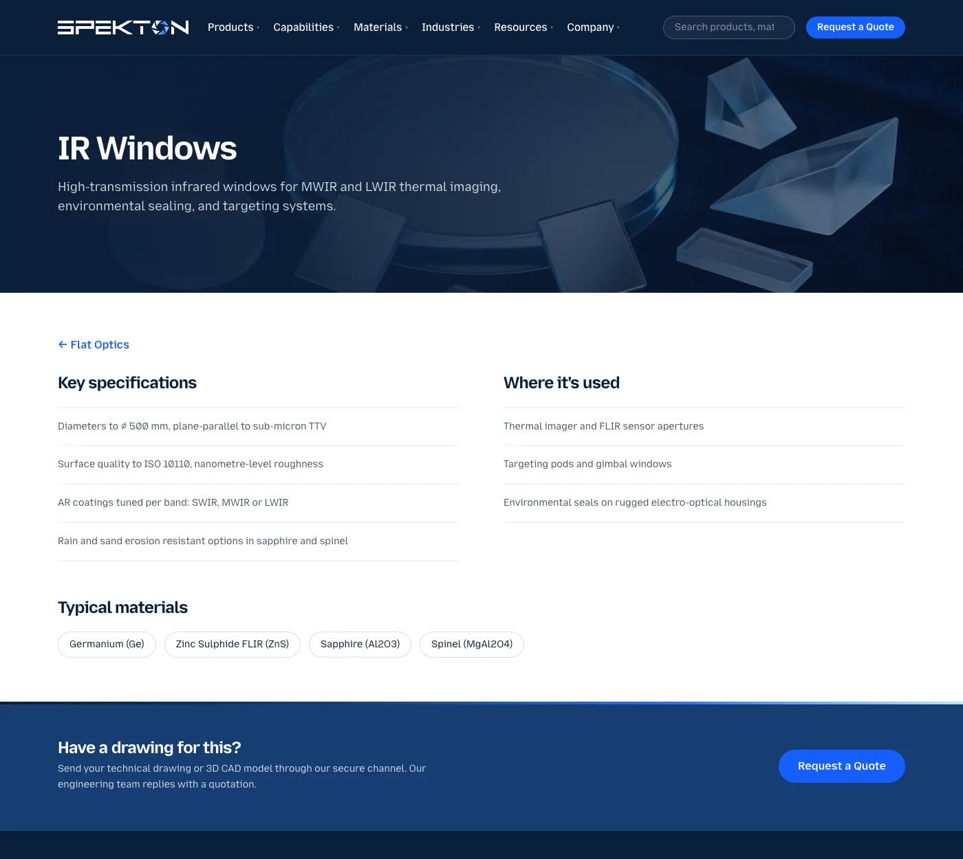SPEKTON product page with specifications, applications and materials